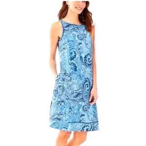 J.Jill Love Linen Blue Navy Paisley Minimalist Lagenlook Tank Swing Linen Dress